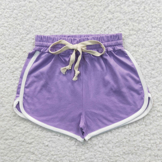 Girls Solid Purple Cotton Shorts