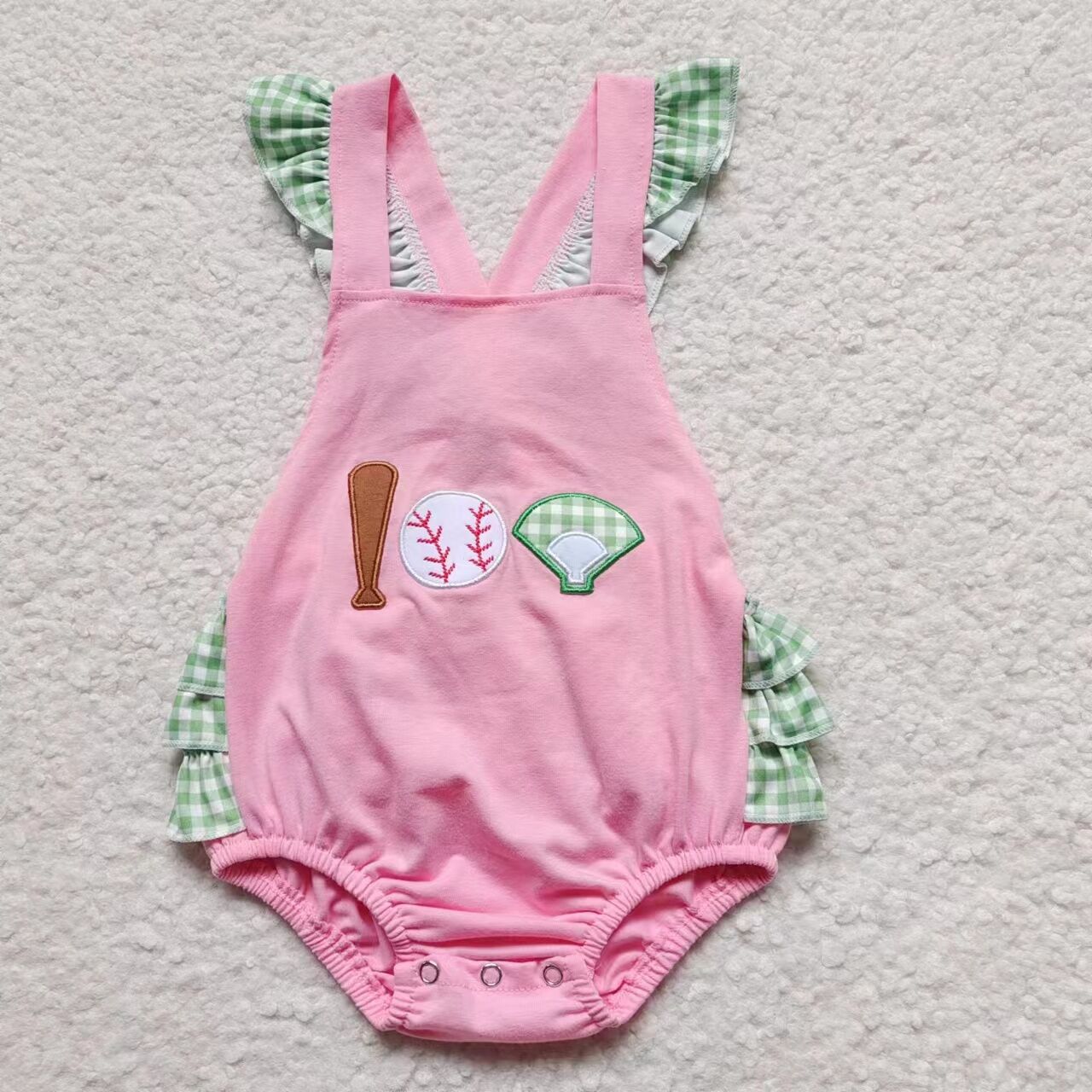 Girls Embroidery Baseball Summer Rompers