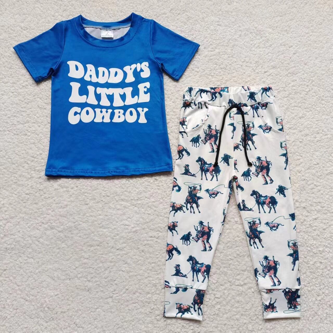 Boys Daddy's Cowboy Outfits Short Sleeves Blue Pants