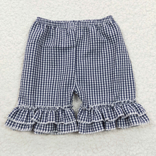 Girls Black Plaid Seersucker Shorts