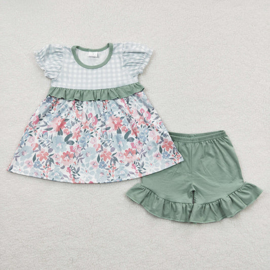 Girls Floral Outfits Green Shorts