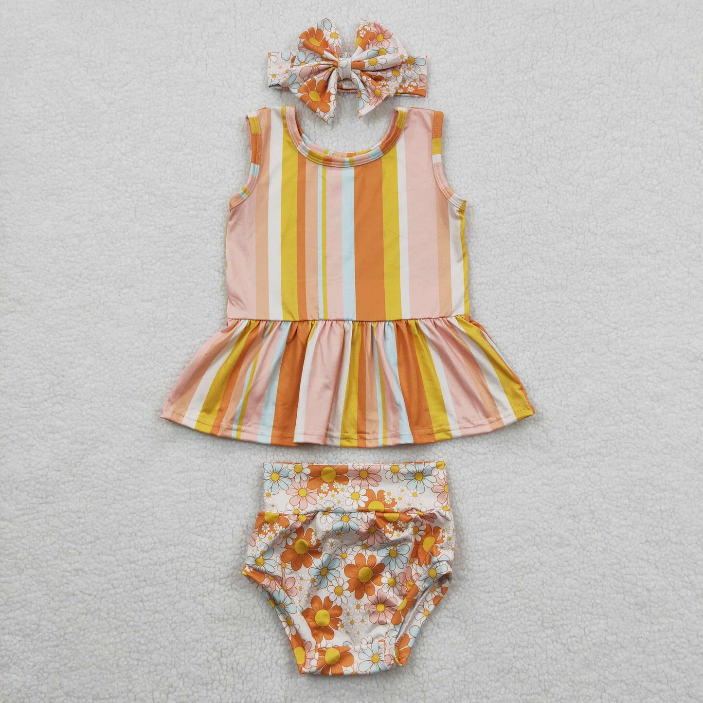 Girls Floral Stripe Bummies Sets