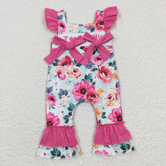 Girls Embroidery Love Mom Floral Rompers