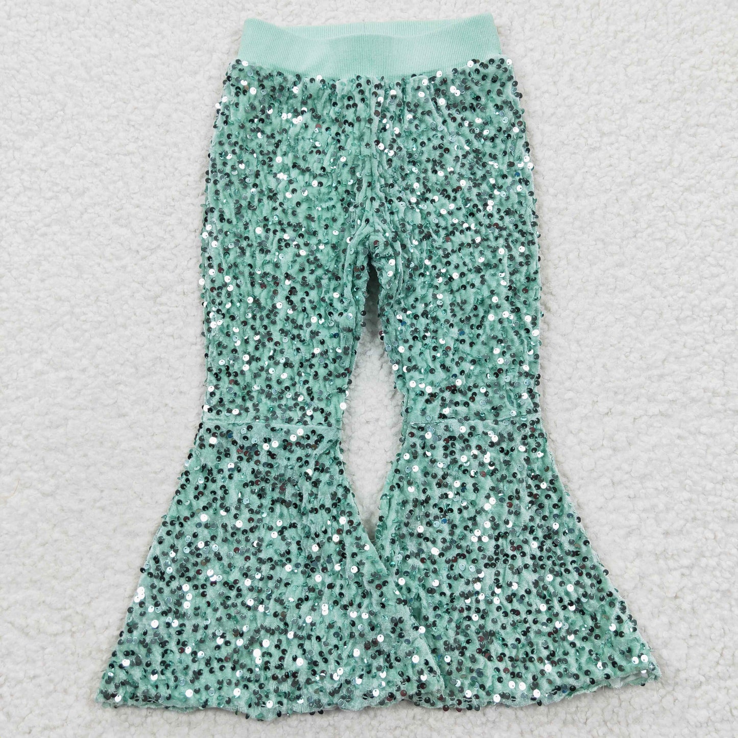 Girls Sequined Bell Bottom Pants Mint