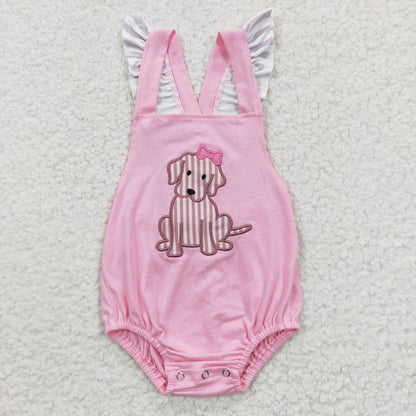 Girls Pink Dog Rompers