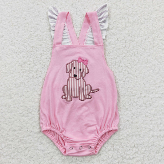 Girls Pink Dog Rompers