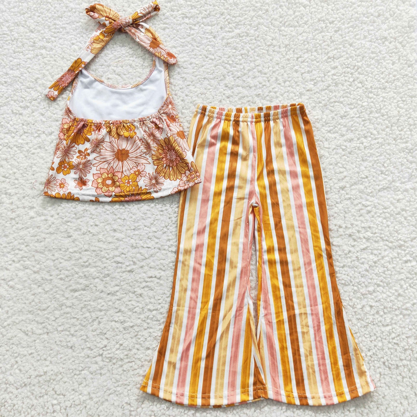 Girls Floral Outfits Stripe Pants