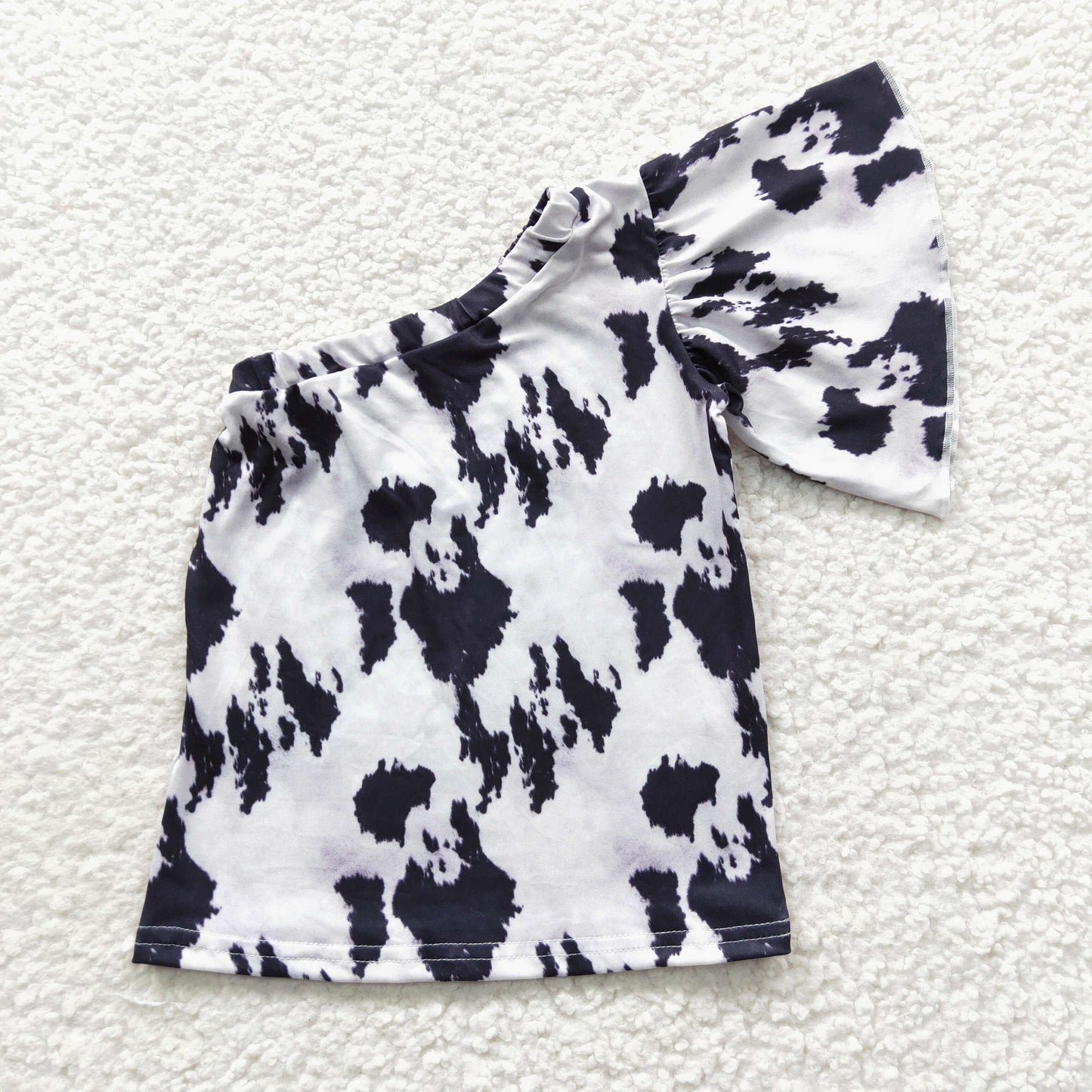 Girls Black Cow Top Shirt Short Sleeves