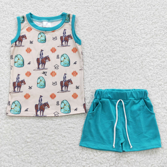 Boys Cowboy Outfits Green Shorts