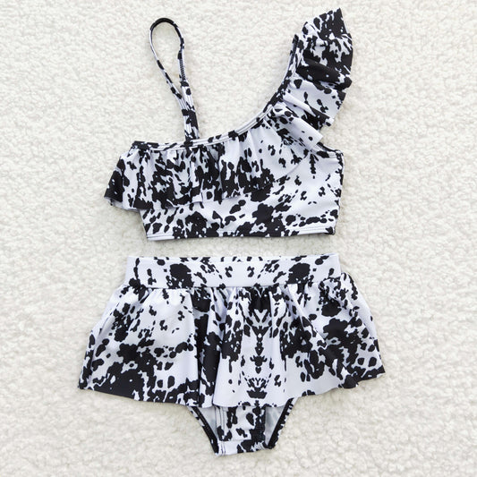 Girls Black Cow Bathing Suit 2pcs