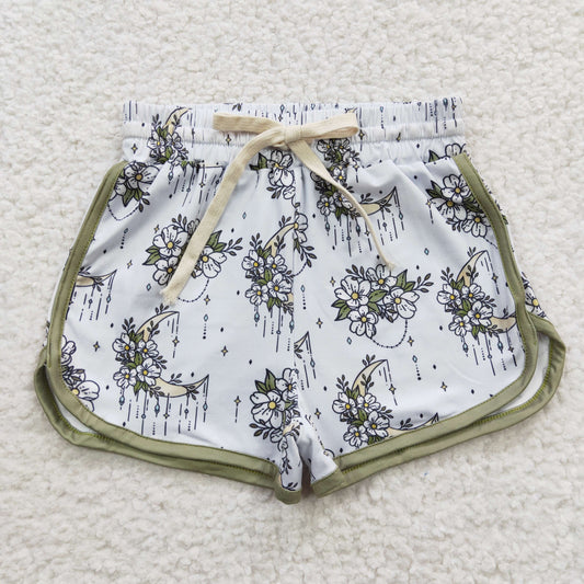 Girls Green Floral Summer Shorts