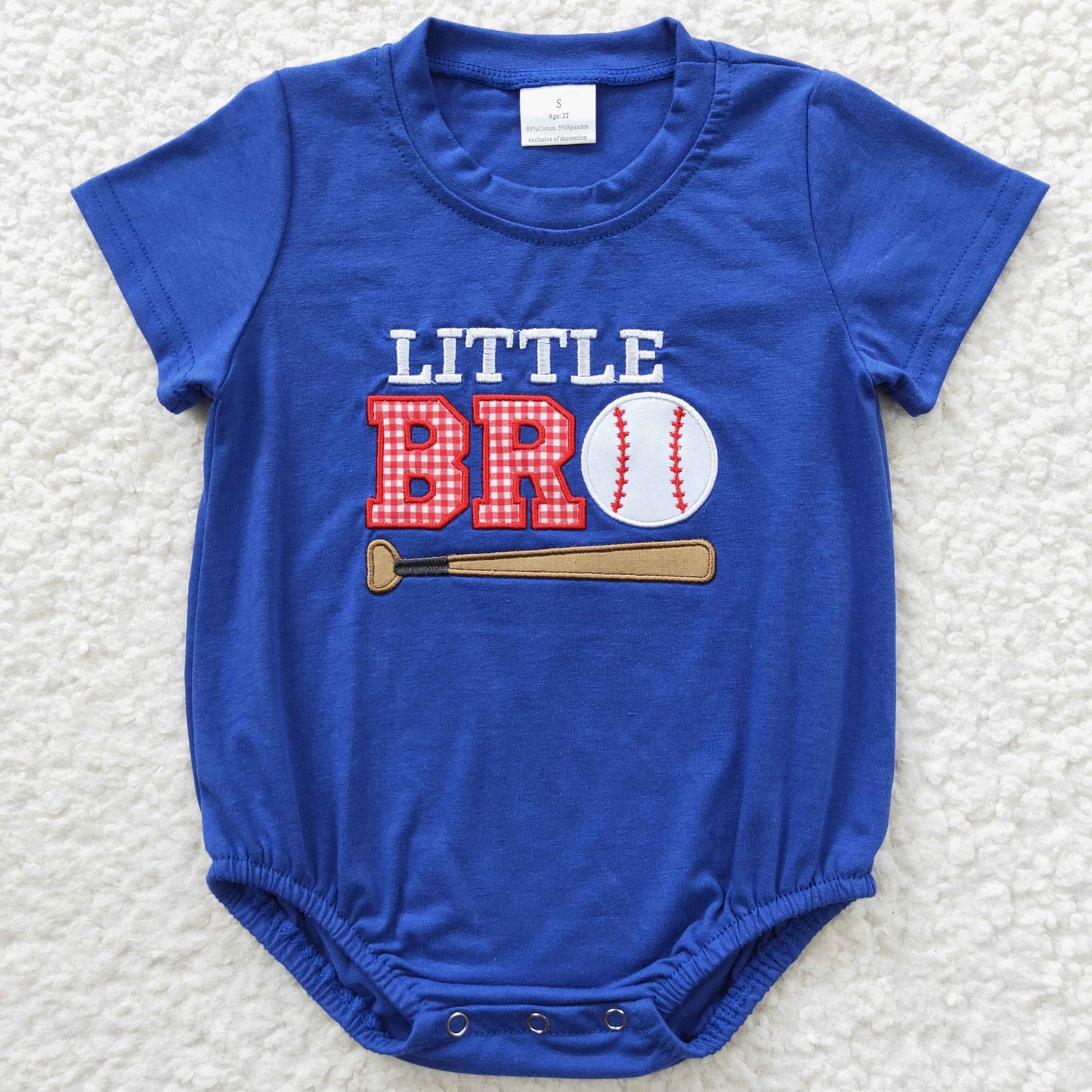 Boys Little Bro Baseball Embroidery Rompers