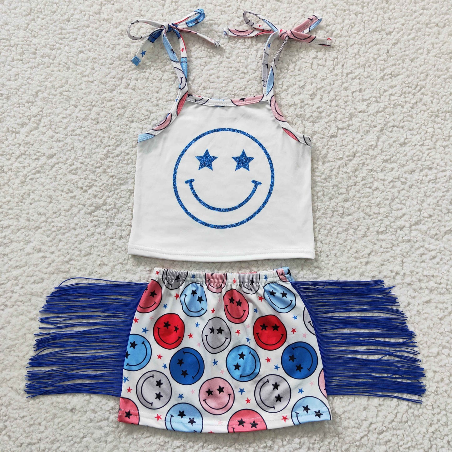 Girls Smiling Face Outfits Fringe Skirt