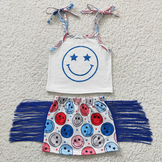 Girls Smiling Face Outfits Fringe Skirt