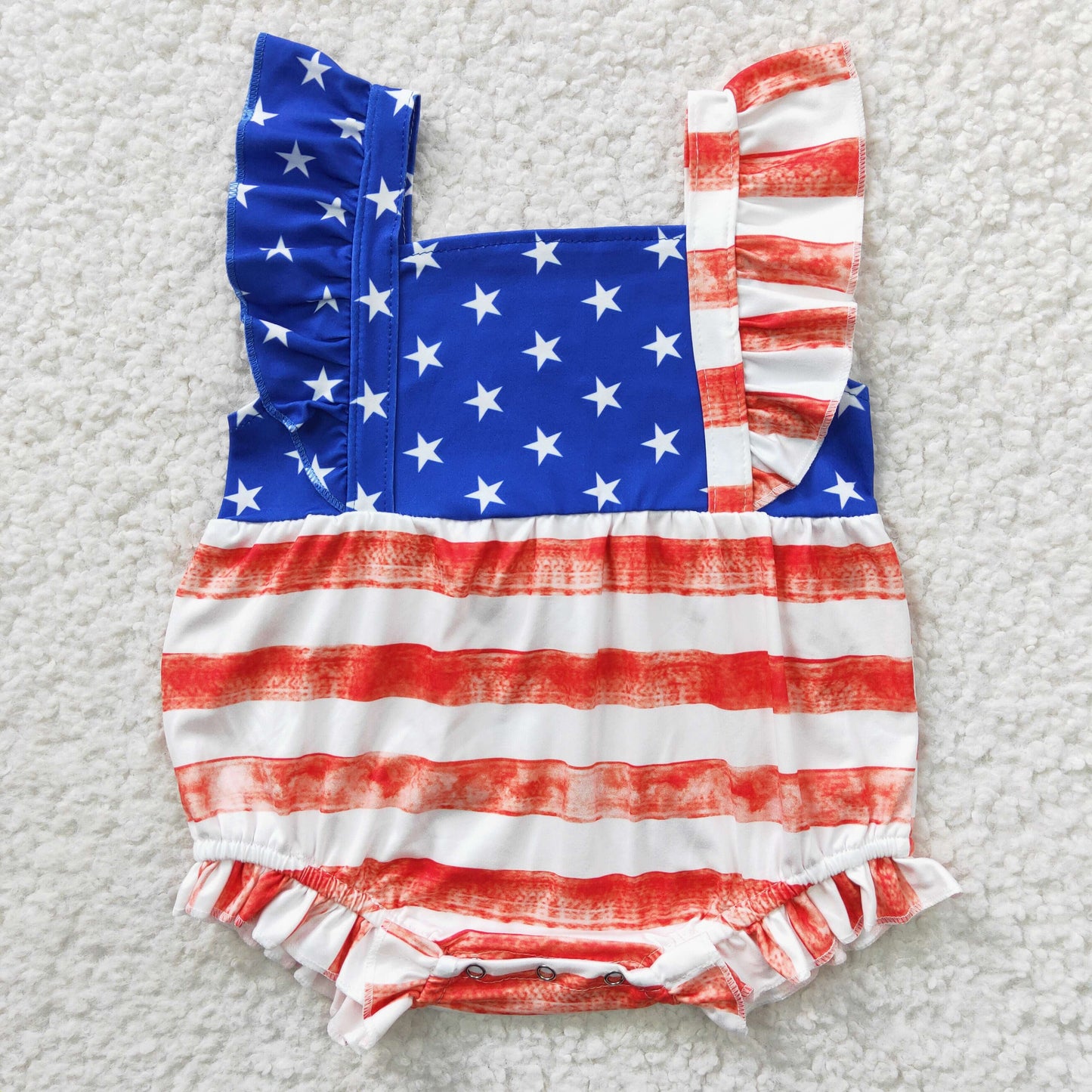 Girls July Fourth Stars Rompers Flutter Sleeves