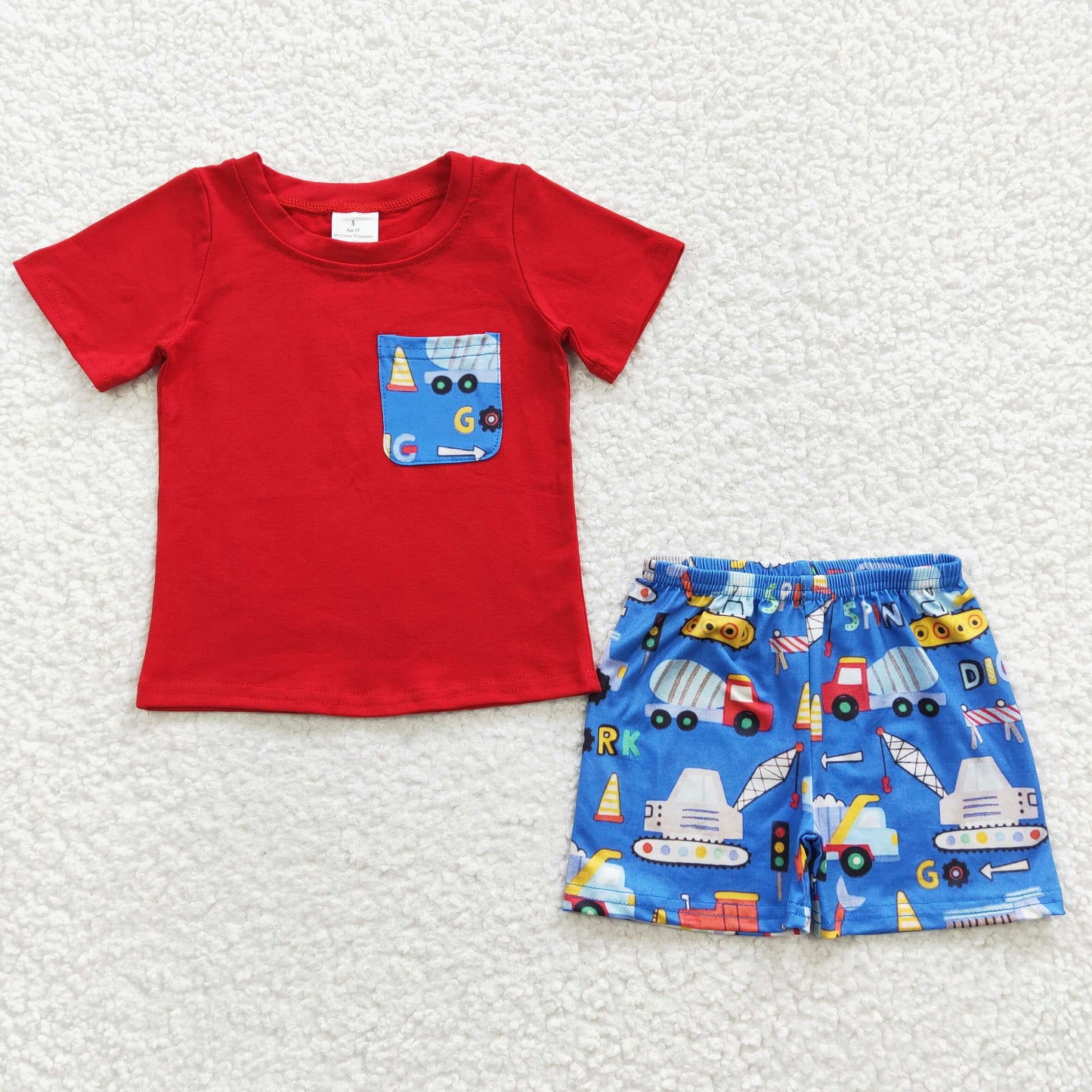 Boys Truck Outfits Short Sleeves Blue Shorts