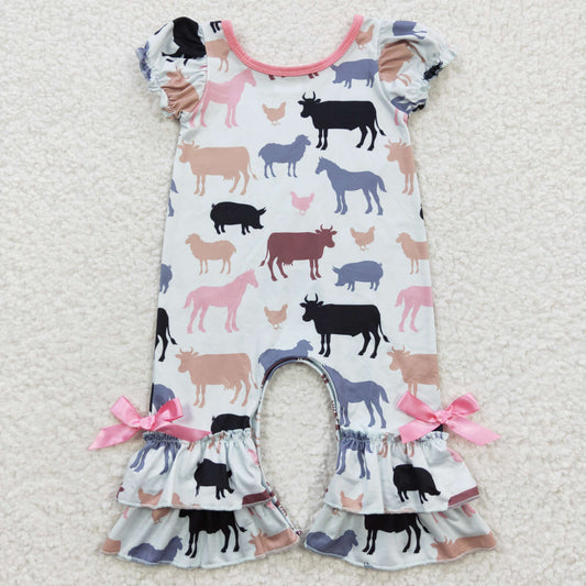 Girls Cow Summer Rompers