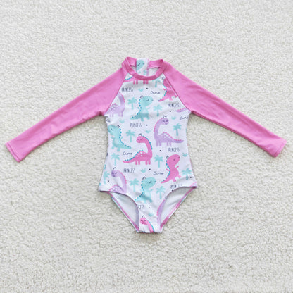 Girls Dinosaur Pink Bathing Suit 1pcs