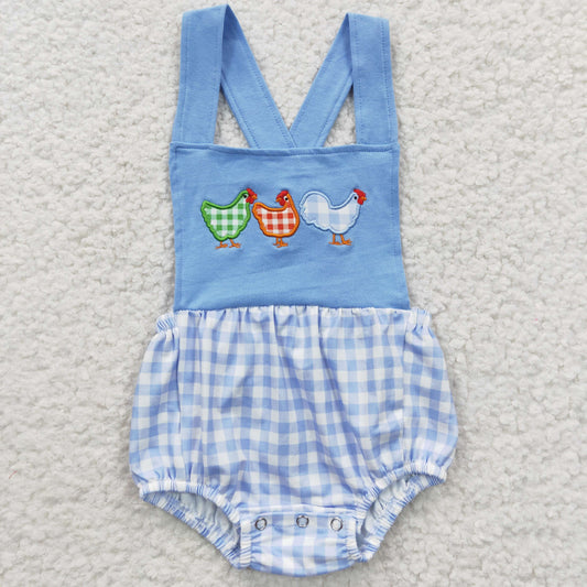 Boys Blue Chicken Embroidery Rompers