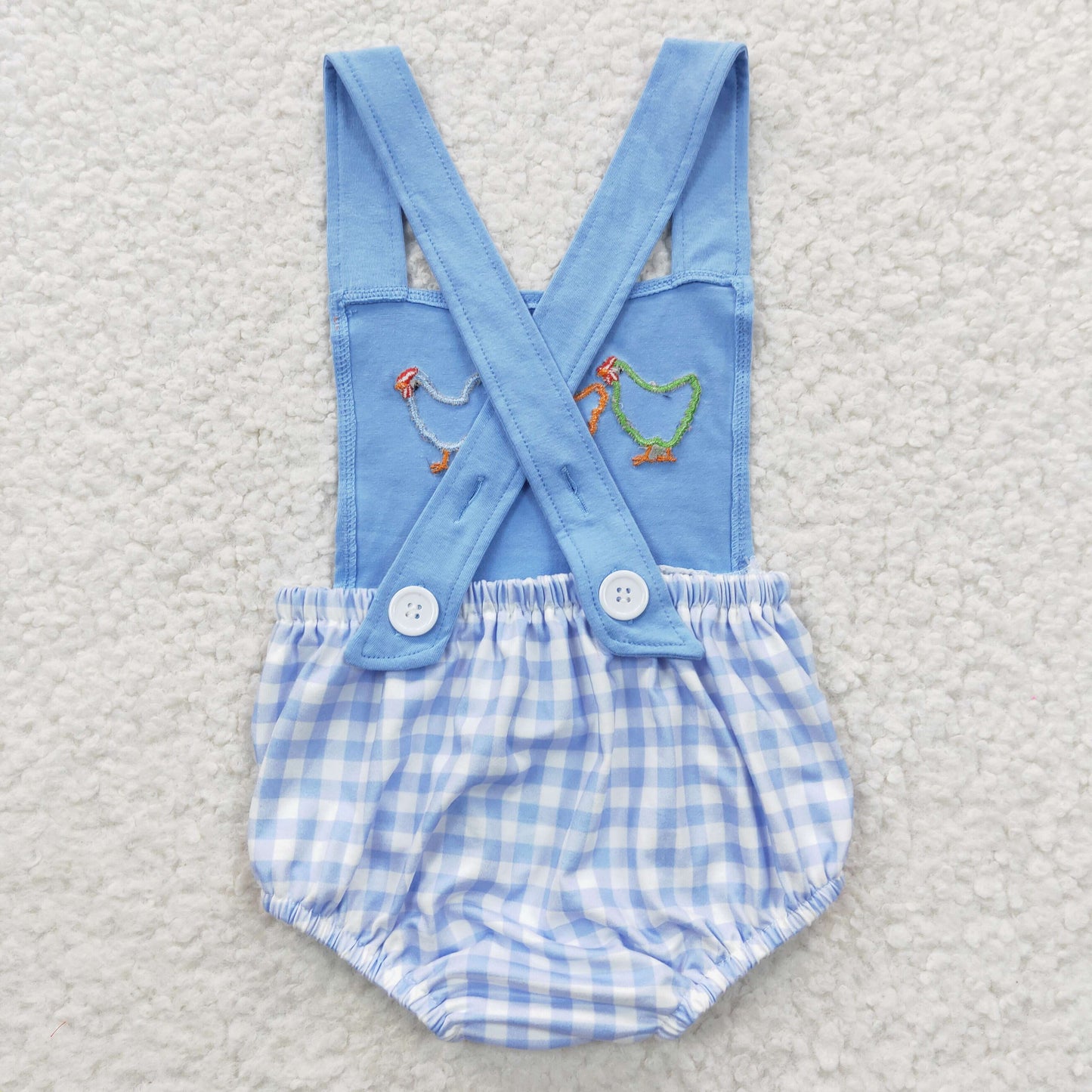 Boys Blue Chicken Embroidery Rompers