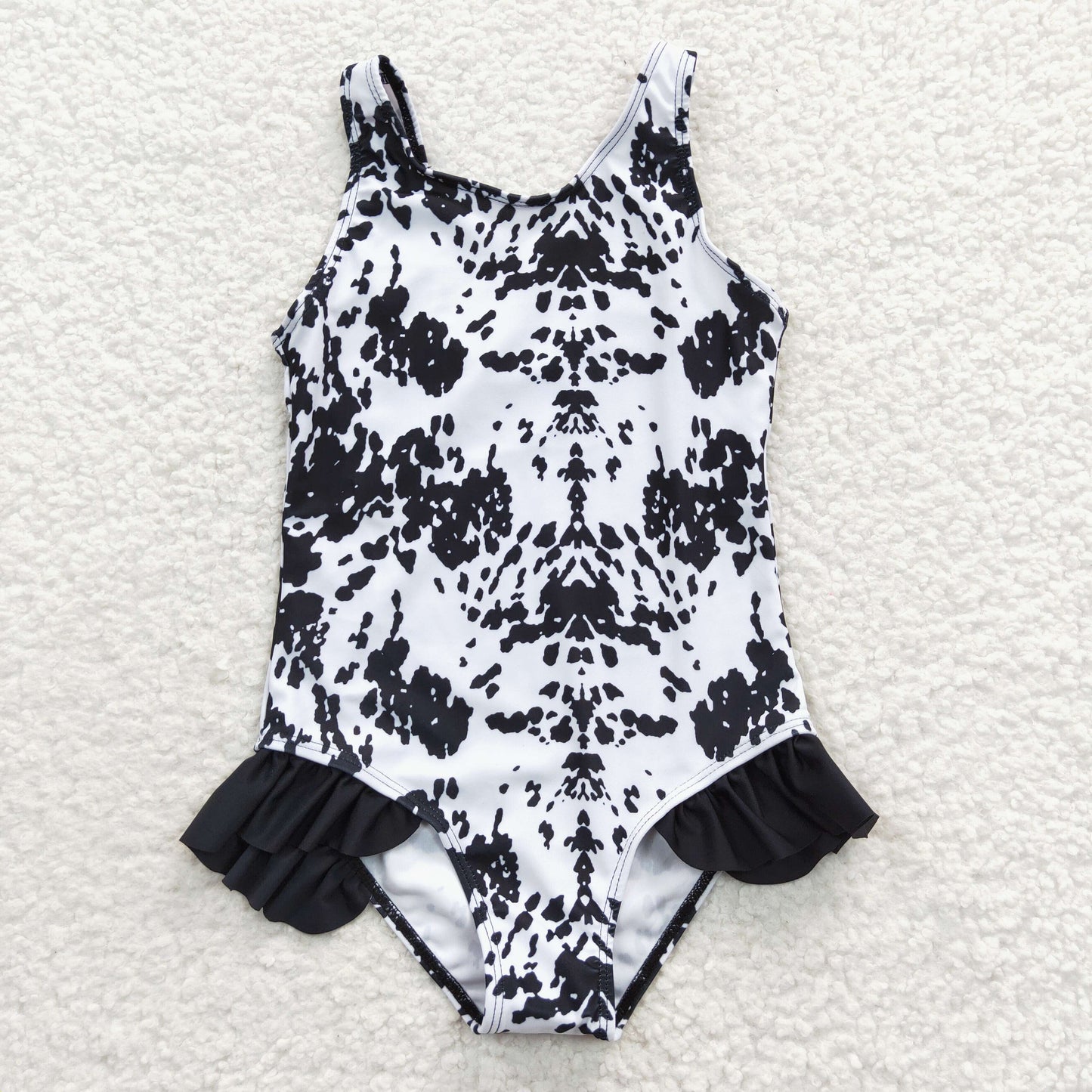 Girls Black Cow Bathing Suit 1pcs