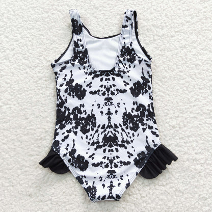 Girls Black Cow Bathing Suit 1pcs