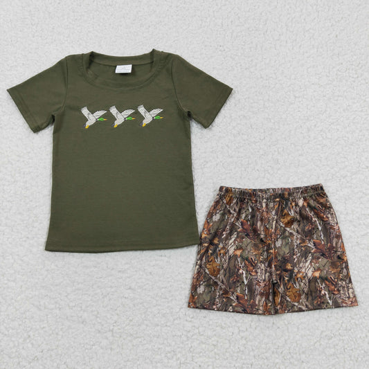 Boys Embroidery Mallard Green Outfits Shorts