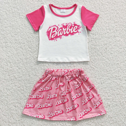 Girls Barbie Outfits Short Sleeves Hot Pink Skirt