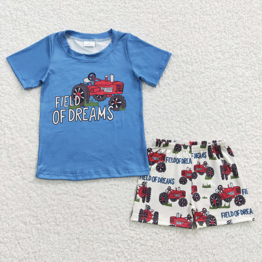 Boys Truck Dream Outfits Short Sleeves Blue Shorts