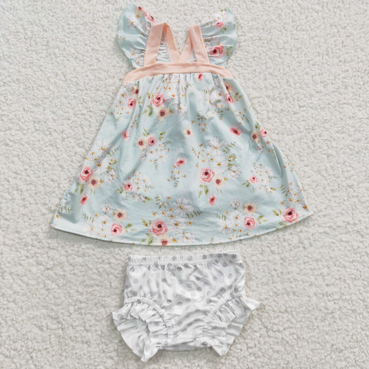 Girls Floral Bummies Set