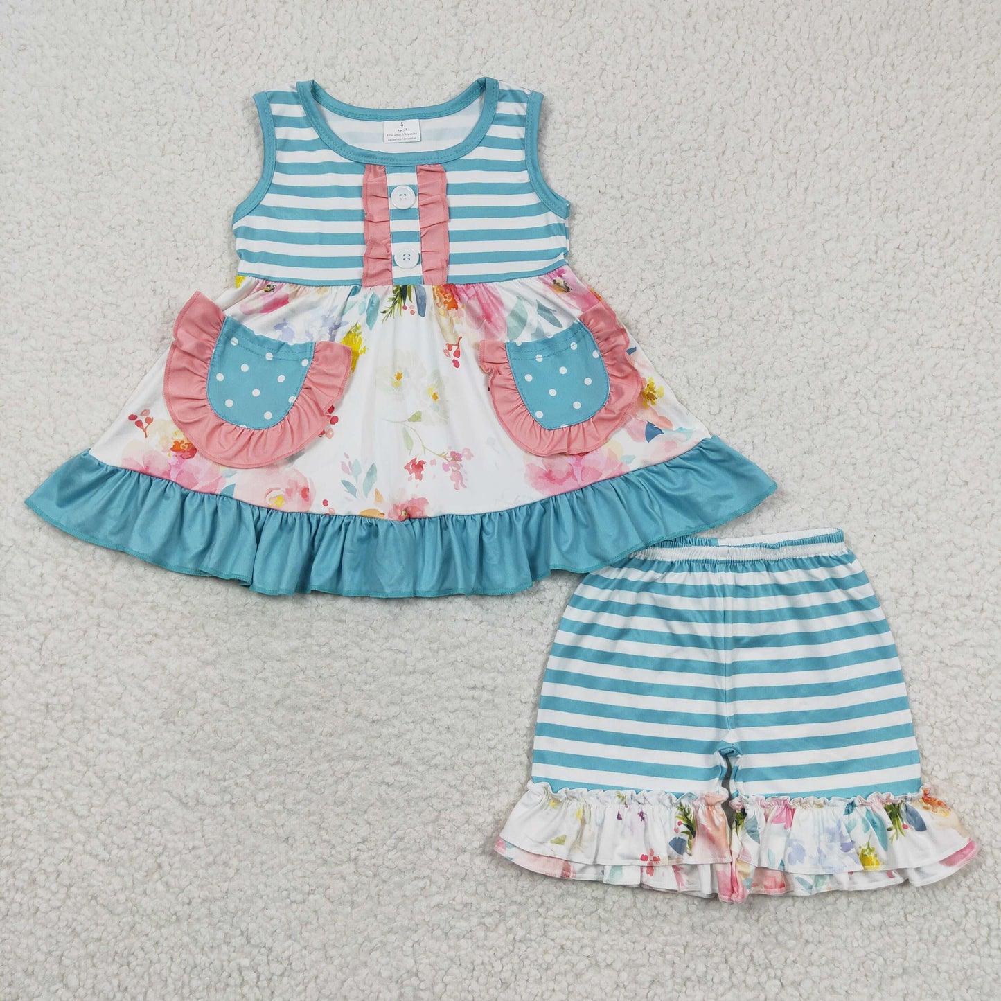 Girls Floral Outfits Stripe Shorts