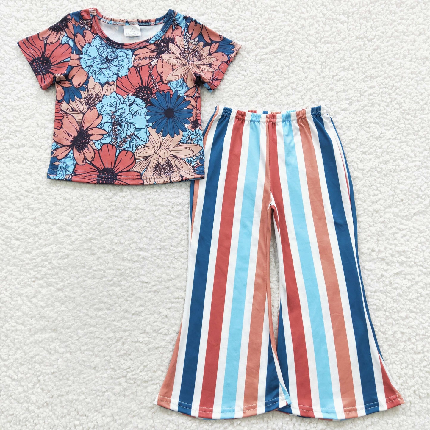 Girls Floral Outfits Stripe Pants