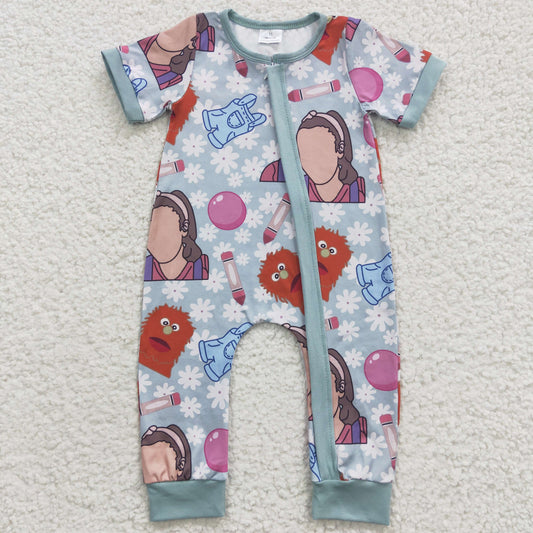 Boys Cartoon ABC Zipper Rompers