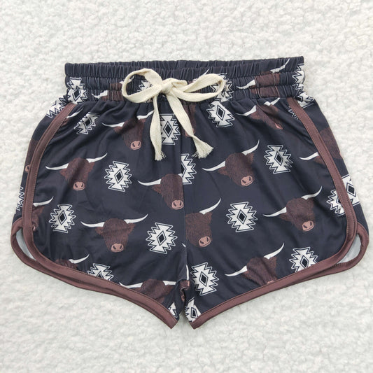 Girls Black Cow Summer Shorts