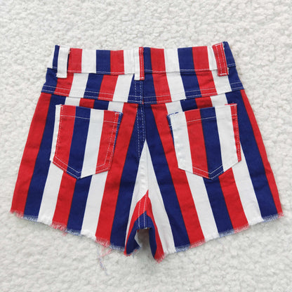 Girls Stripe Denim Shorts