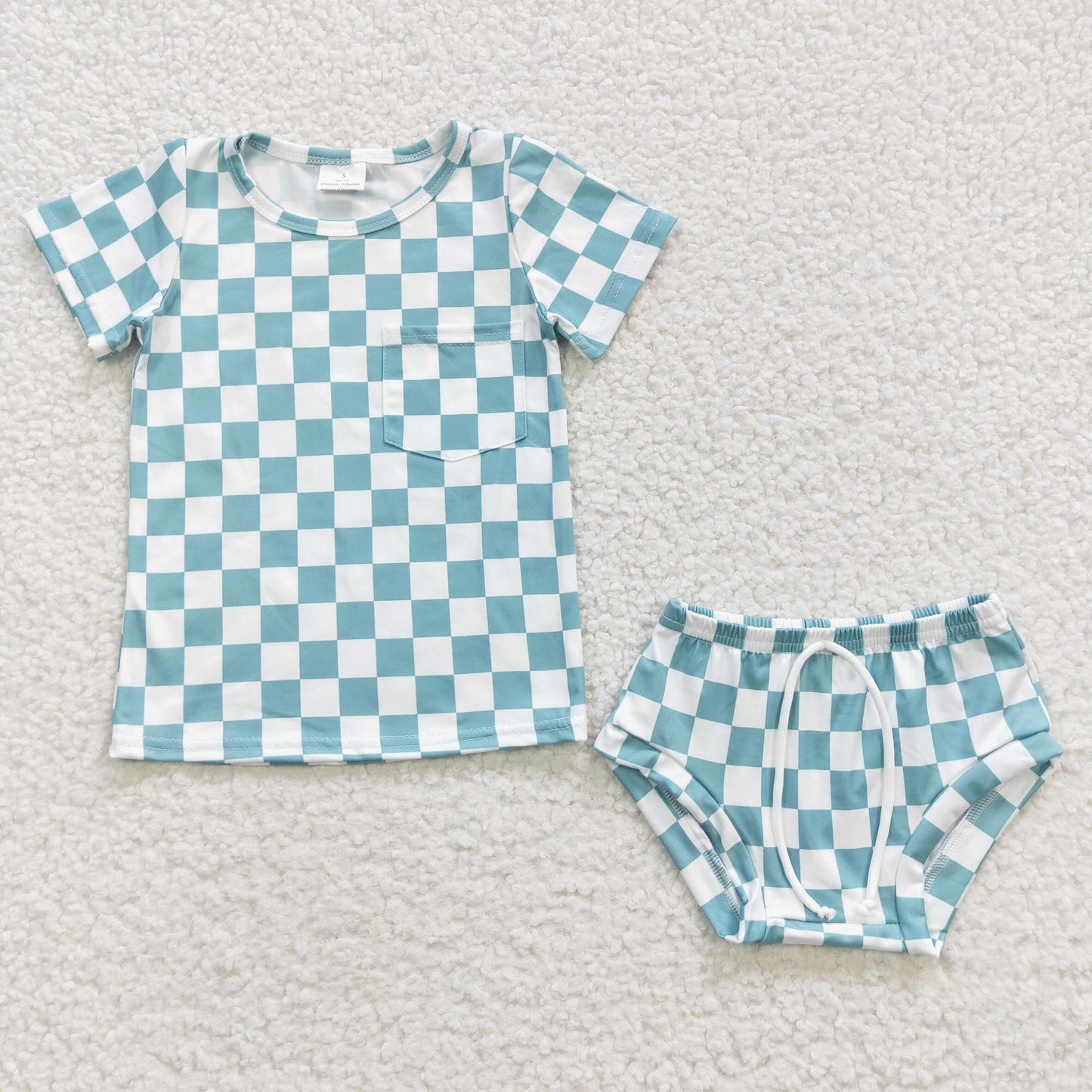 Girls Green Checked Bummies Set