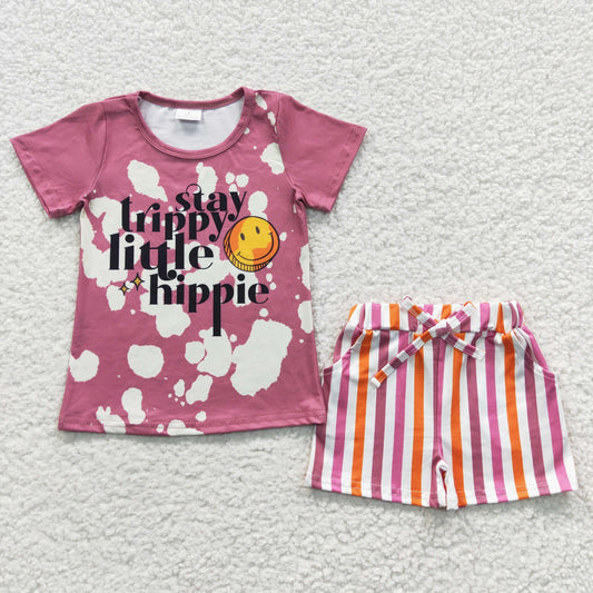 Girls Smiling Face Outfits Stripe Shorts