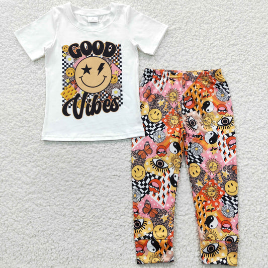 Boys Good Vibes Outfits Short Sleeves Pants