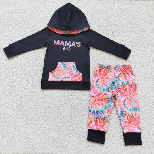 Girl's Mama's Girl Outfits Long Sleeves Hoodies Tie-dye Joggers