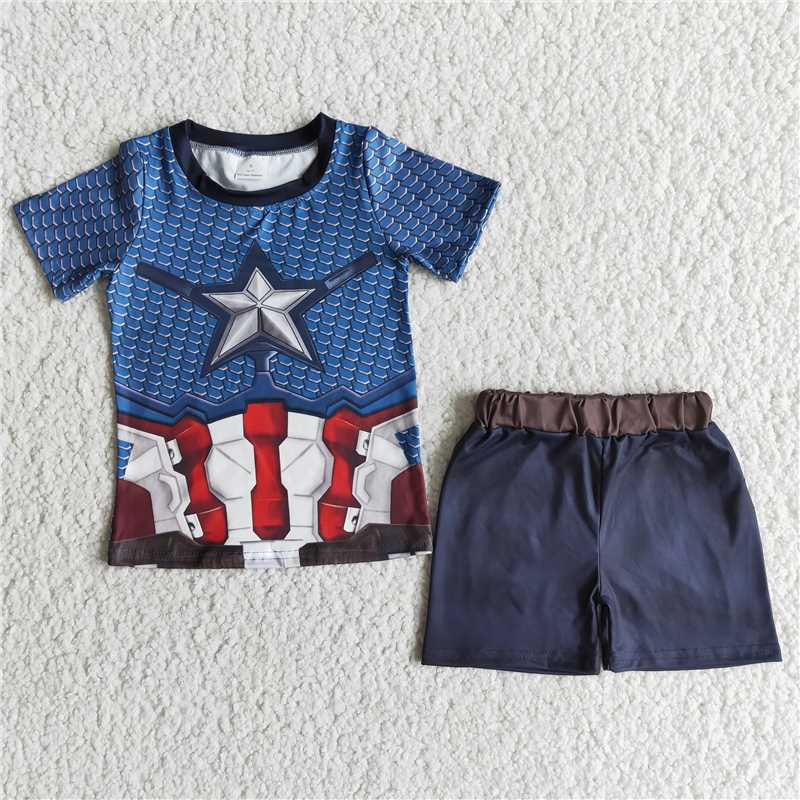 Boys Stars Outfits Short Sleeves Blue Shorts