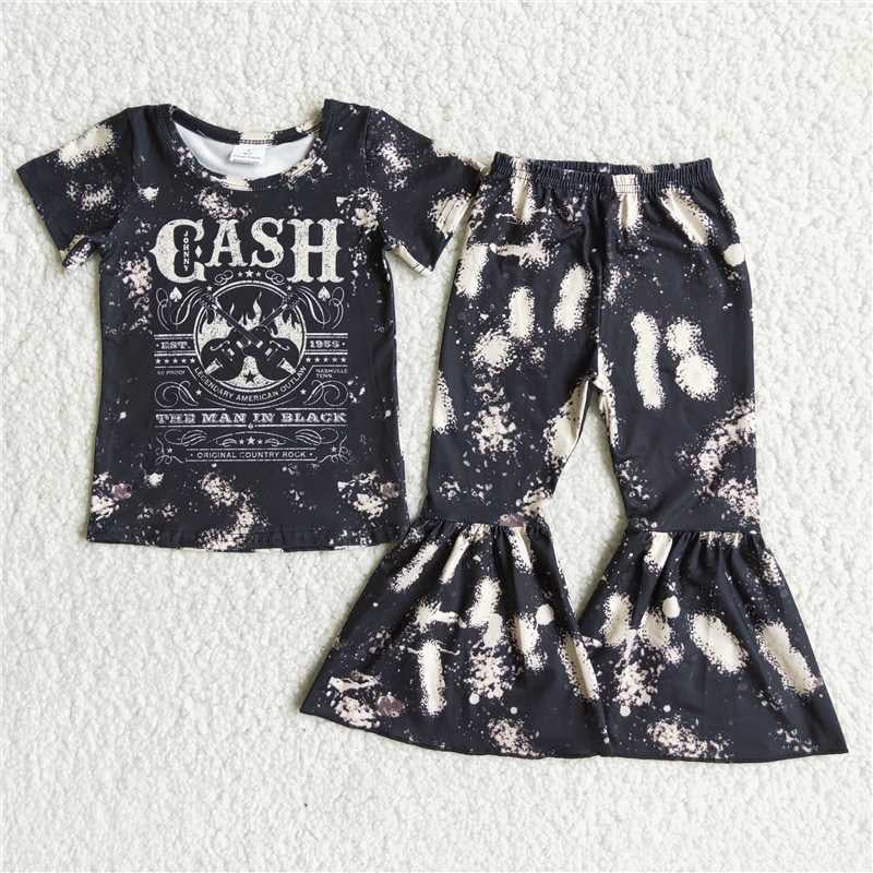 Girls Cash Outfits Short Sleeves Bell Bottom Pants