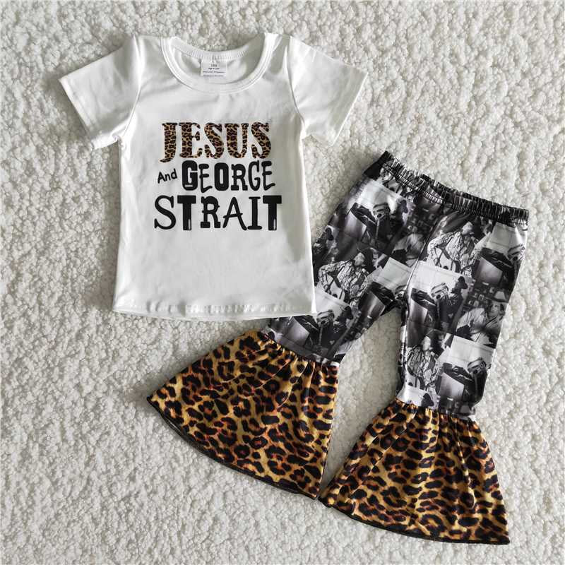 Girls Jesus Outfits Short Sleeves Bell Bottom Pants