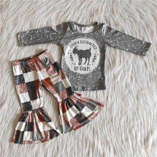 Girls Goats Outfits Long Sleeves Pants Gray