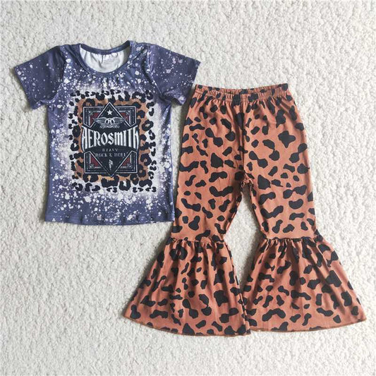 Girls Herosmith Outfits Short Sleeves Leopard Pants