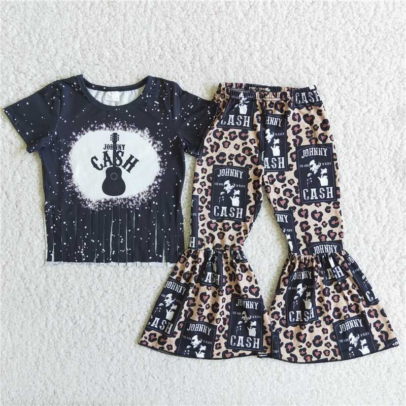 Girls Cash Outfits Short Sleeves Bell Bottom Pants