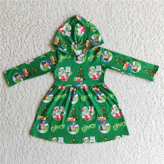 2.99 6 B10-24 Girls Christmas Dress Long Sleeves Green Hat